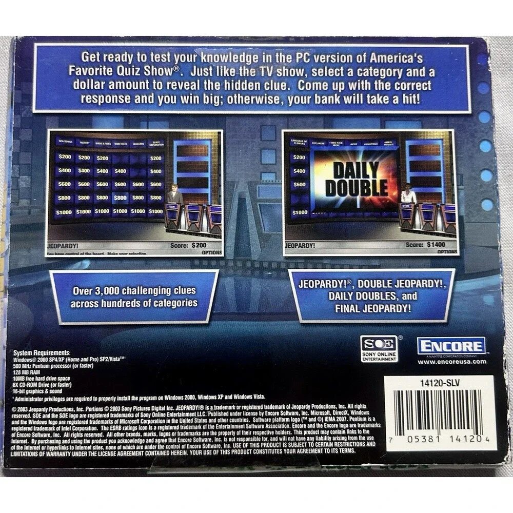 Jeopardy! PC CD Rom 2003 Game.  Pre-Owned.